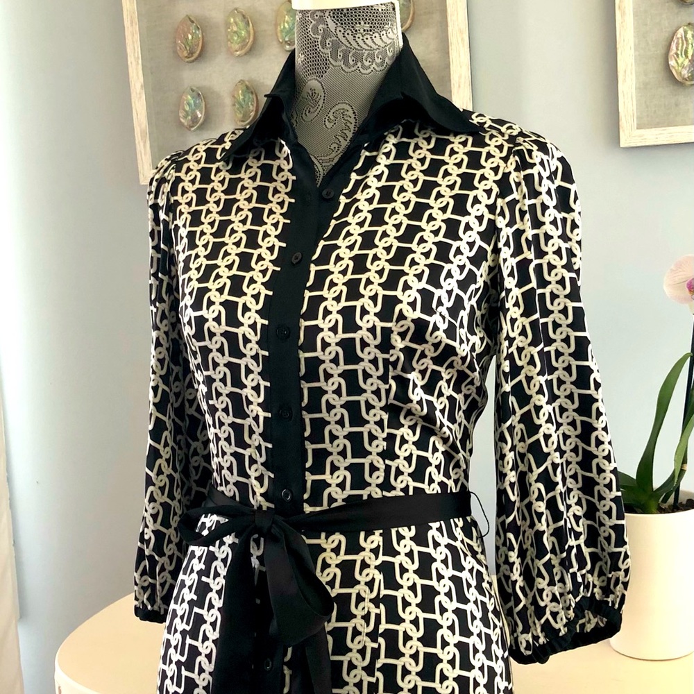 Silk button down & belted shirt dress